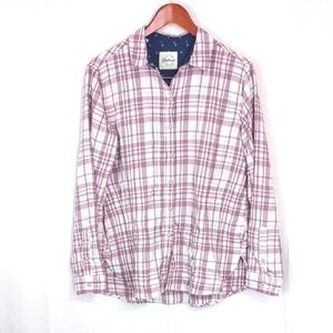 Jach's Girlfriend Mauve White Plaid Flannel Pearl Snap Top Size Medium